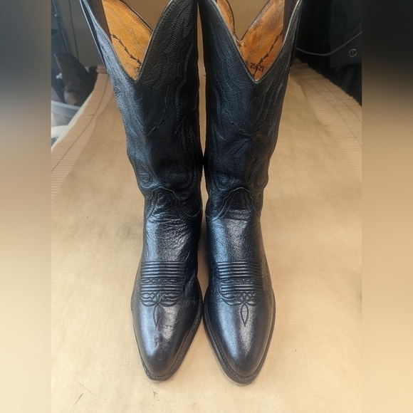 Lucchese Boots men's size 9D black leather classic Western cowboy boots. Great c - Picture 2 of 13